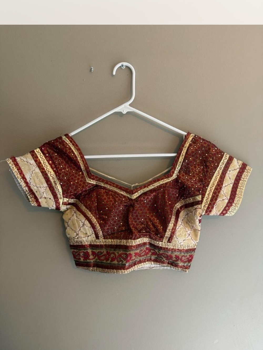 Ashoka Surat Maroon and Cream Embroidered Crop Blouse